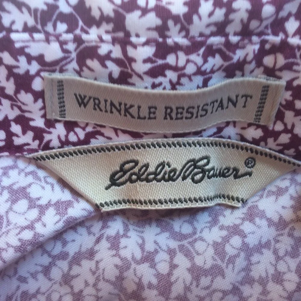 Eddie Bauer Wrinkle Free Burgundy Print Button Down Shirt Size Medium - Picture 2 of 5